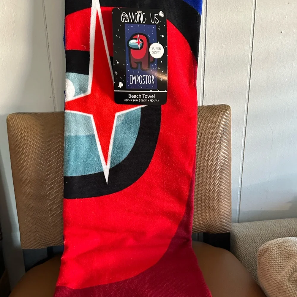 Among Us Red Impostor Beach Towel